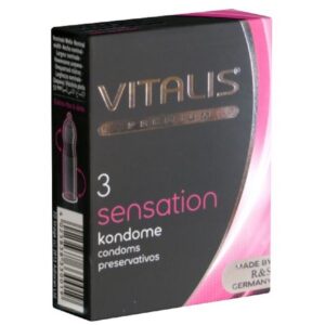 VITALIS Kondome PREMIUM Sensation (Kondome mit 3-in-1 Effekt) Packung mit, 3 St., Kondome für mehr Lust und intensive Orgasmen, zuverlässig, sicher und angenehm im Gebrauch