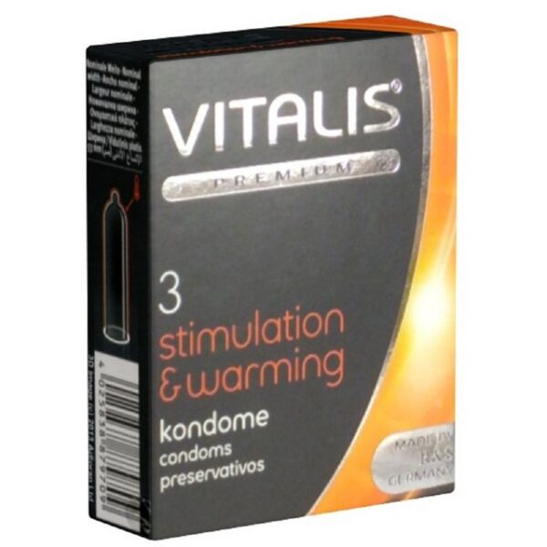 VITALIS Kondome PREMIUM Stimulation & Warming (Kondome mit Wärmeeffekt) Packung mit, 3 St., Kondome für heiße Stimulation und warme Gefühle, zuverlässig, sicher und angenehm im Gebrauch