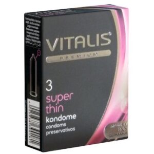 VITALIS Kondome PREMIUM Super Thin (extra dünne Kondome) Packung mit, 3 St., Kondome für mehr Gefühlsechtheit, zuverlässig, sicher und angenehm im Gebrauch