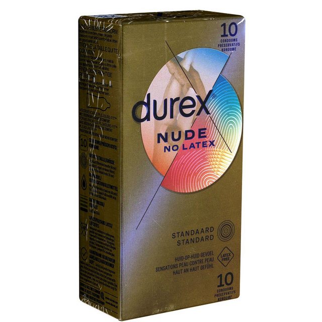 durex Kondome N*de No Latex Packung mit, 10 St., latexfreie Markenkondome mit Easy-On™-Passform
