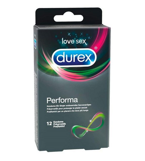 durex Kondome Performa 12 Latex Kondome mit Gleitmittel, verzögert Orgasmus 56mm Spar Packung, Kondom-Set, Verhütungsmittel Überzieher Präservativ Verhütung Condoms, Kondom