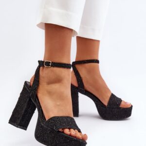 Black Acrana High Heeled Denim Sandals