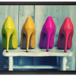 Bunte High Heels, Leinwandbild mit Bilderrahmen