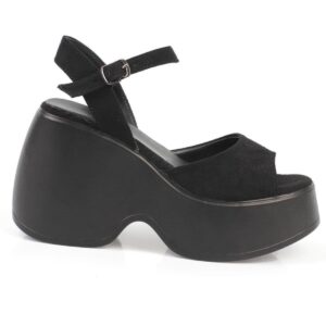 Capone Outfitters Capone Women's High Wedge Heel Ankle Strap Black Women's Sandals