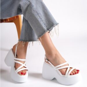 Capone Outfitters Capone Women's High Wedge Heel Ankle Strap White Women's Sandals