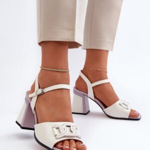 Elegant high-heeled sandals with embellishment, white D&A