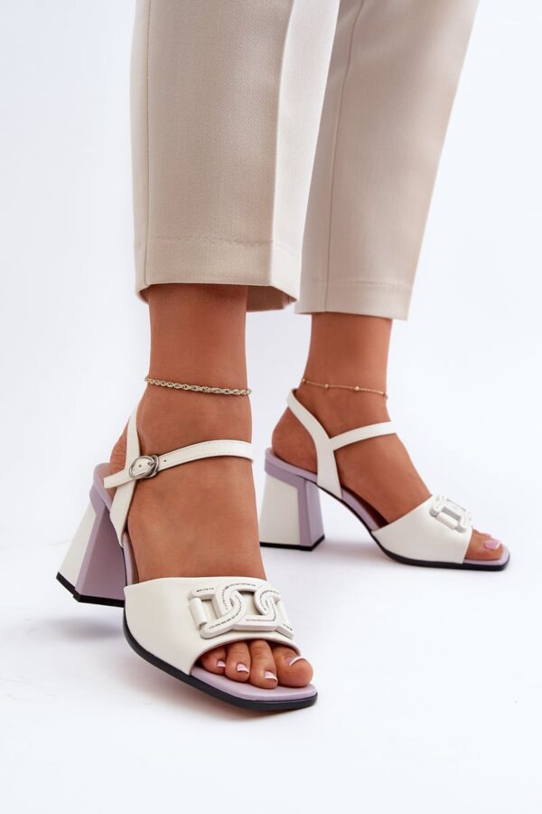 Elegant high-heeled sandals with embellishment, white D&A