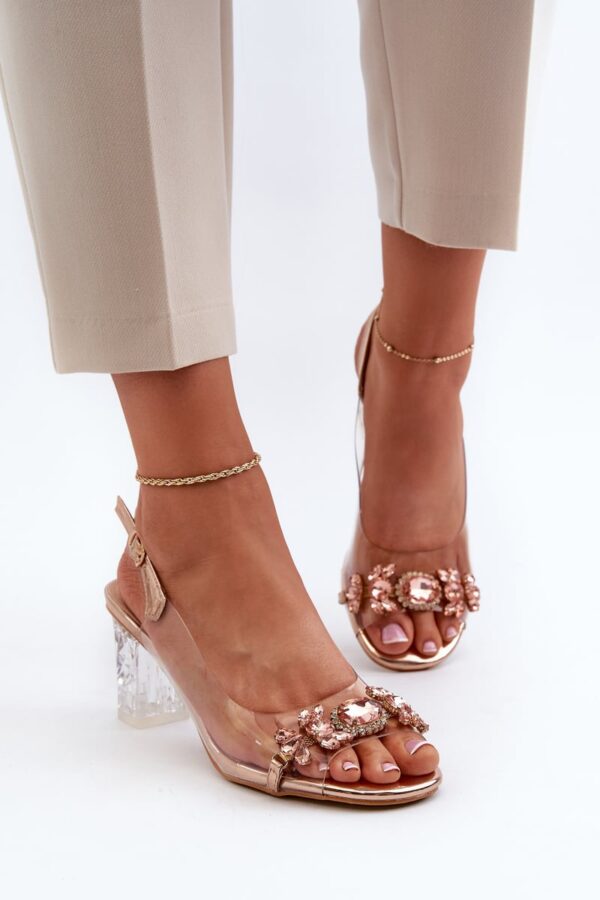 Elegant high-heeled sandals with embellishments, rose gold D&A