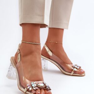 Elegant high-heeled sandals with gold D&A embellishment