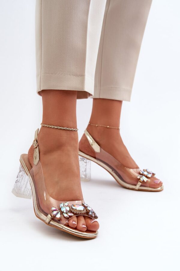 Elegant high-heeled sandals with gold D&A embellishment