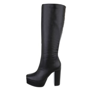 Ital-Design Damen Elegant Plateaustiefel Blockabsatz High-Heel Stiefel in Schwarz