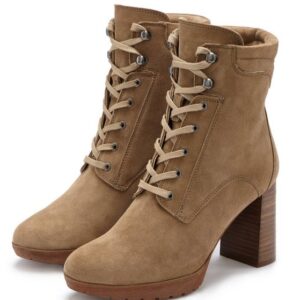 LASCANA Schnürboots High-Heel-Stiefelette aus Leder, Blockabsatz, Plateaustiefelette, Schnürboots