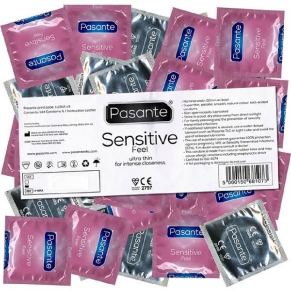 Pasante Kondome Feel (Sensitive) gefühlsechte Kondome Packung mit, 144 St., Kondome für empfindsame Liebhaber, extra dünn und feucht, für intensives Empfinden