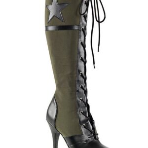 Pleaser Kostüm Kommandantin High Heels, Kniehohe, hochhackige Stiefel im Army-Look