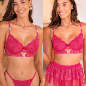 Push-up Spitze-Dessous-Set mit rosa Herz und Rüschen