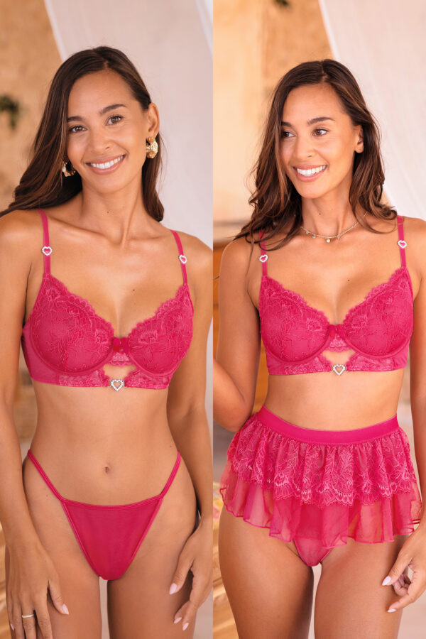 Push-up Spitze-Dessous-Set mit rosa Herz und Rüschen