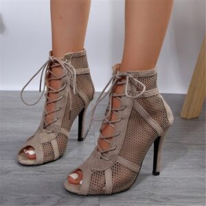 RUZU UG High Heels Sandalen Damenschuhe Mesh Wildleder modische Kreuzriemen High-Heel-Pumps (1-tlg)