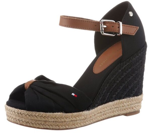 Tommy Hilfiger BASIC OPENED TOE HIGH WEDGE High-Heel-Sandalette, Sommerschuh, Sandale, Keilabsatz, mit dezenter Flagstickerei