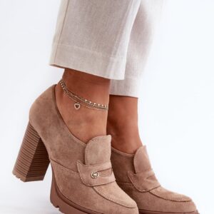 Women's eco suede high-heeled shoes beige Larmaves