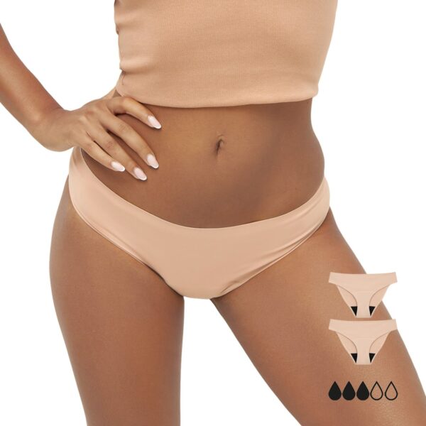 mymonthlys Periodenslip 2er Set - mittlere Blutung bis 3 Tampons - saugstark & bequem - beige