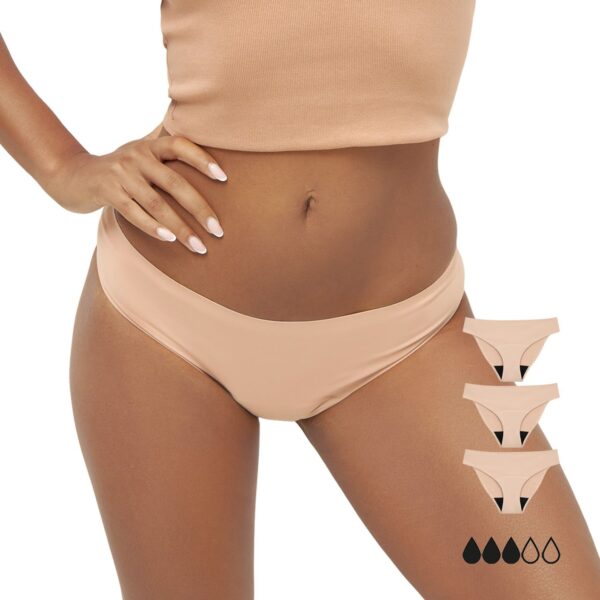 mymonthlys Periodenslip 3er Set - mittlere Blutung bis 3 Tampons - saugstark & bequem - beige