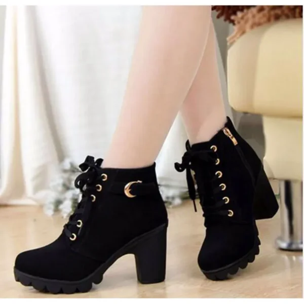 2022 New Spring Winter Women Pumps Boots High Quality Lace-up European Ladies Shoes PU High Heels