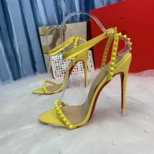 2023 High Quality Red Sole Sexy and Charming One Button Riveted Slim Heel Sandals for Women