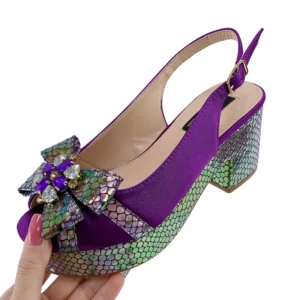 2023 Nigerian Purple Women's Party High Heels Butterfly Gem Decoration Fashion Summer Sandals