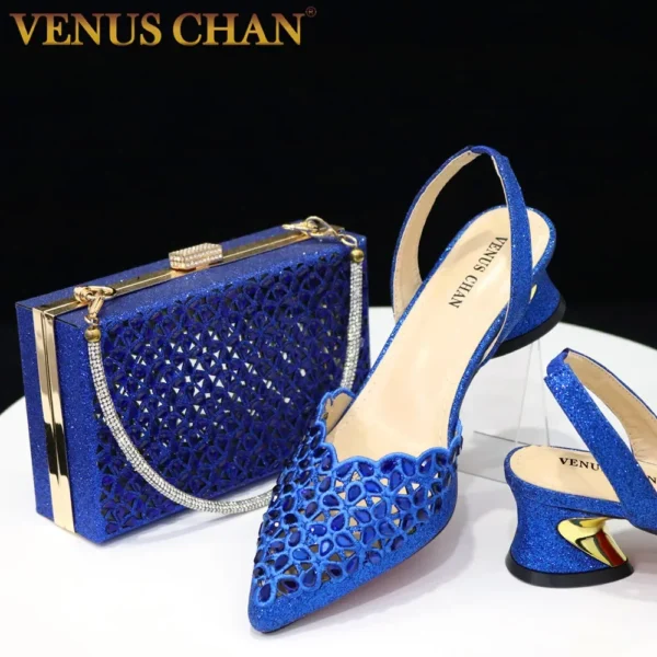 2023 Royal Blue Noble Three-Dimensional Bag With Elegant High Heels Shoes Italian Popular Design