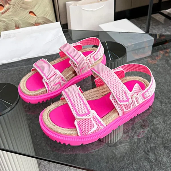 2023 summer new women thick soled hemp rope soled sandals fashion comfortable high heel sandals flat