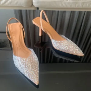 2024 Fashion Summer Women High Heels Pearl Decoration Slingback Woman Pumps Pointed Toe High Heels