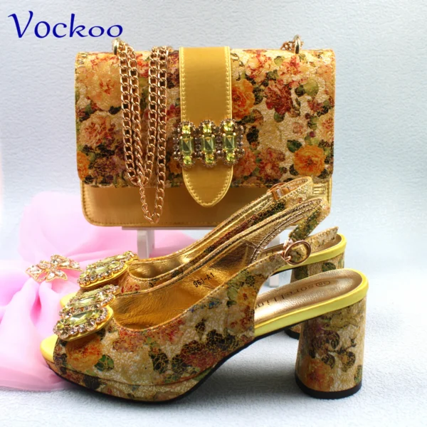 2024 Mature Style High Quality Comfortable Heels Italian Women Shoes and Bag Set with Shinning