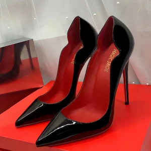 2024 New 12cm Black Extra Thin Heels Red Sole High Heels Super Shallow Mouth Women's Large