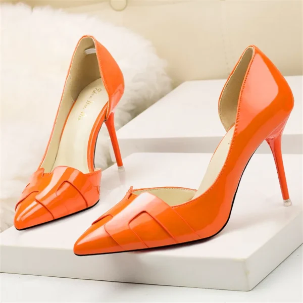 2024 New Show Thin Women High Heels Shoes Patent Leather Fashion Pumps Woman Side Cut-Outs Shallow