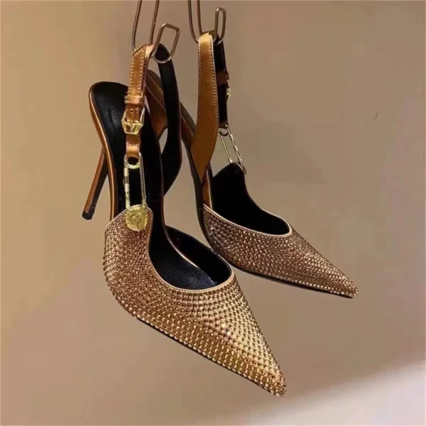 2024 New Spring/Summer Pointed Rhinestone High Heels Women's Black Slim Heels French Versatile