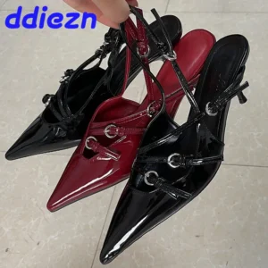 2024 Shoes Ladies High Heels Sandals New Pointed Toe Shallow Female Footwear Fashion Buckle Strap