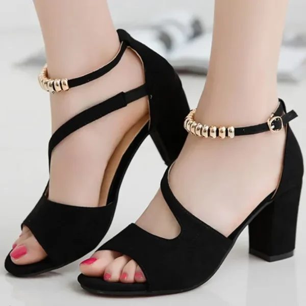 2024 Spring Summer Sexy Fish Mouth Hollow Roman Sandals Thick With Word With Beaded High Heels