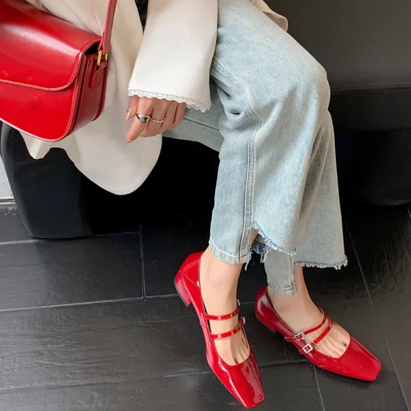 2024 Spring Women Mary Jane Shoes Ladies Fashion Shallow Square Toe Thick High Heel Women's Elegant