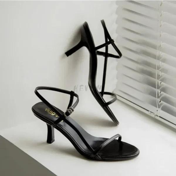 2024 Summer Low Sandals Woman Leather Suit Female Beige Women's Shoes High Heels Low-heeled Black