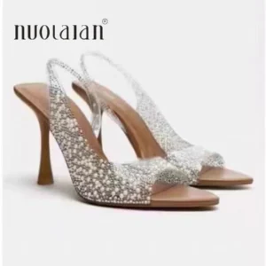 2024 Summer Rhinestone Slingback Pumps Women High Heels Sandals Lady Elegant Pointed Toe Female Sexy