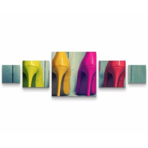 5-tlg. Leinwandbilder-Set Bunte High Heels