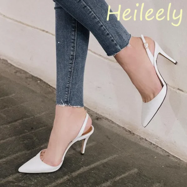 6cm New Fashion Sandals Pointed Toe High Heels Ankle Wrap White Ladies Dress Women Shoes 40 41