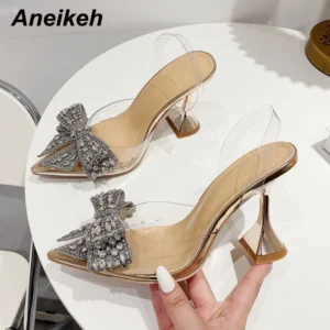 Aneikeh 2023 Summer Women Fashion Shoe Sexy High Heel Ankle Slingbacks Buckle Strap Pointed Toe