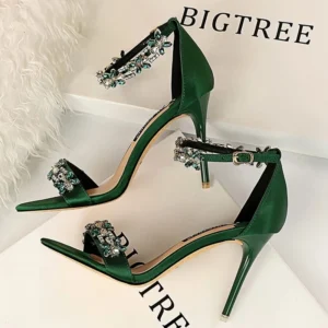 BIGTREE Shoes Open Toe Rhinestones Sandals Women 2023 New Designer Sexy High Heels Sandals Female