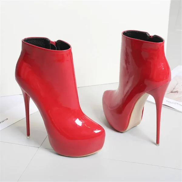 Big Size 35-47 Patent Leather Women Boots Round Toe Side Zipper Super High Heels 16CM Pumps 2024