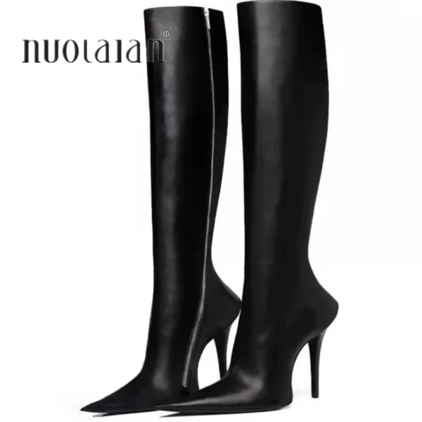 Brand Fashion Women Knee High Boots Zip Pointed Toe Footwear 10CM High Heels Female Long Boots Party