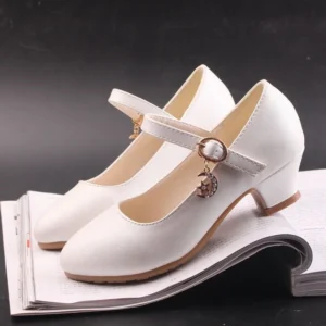 Children Girls Leather Shoes White Princess High Heel Shoes For Kids Girls Performance Dress Student