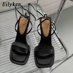 Eilyken 2024 New Gladiator Street Women Sandals Summer Hollow High Heels Ankle Lace-up Party Dress