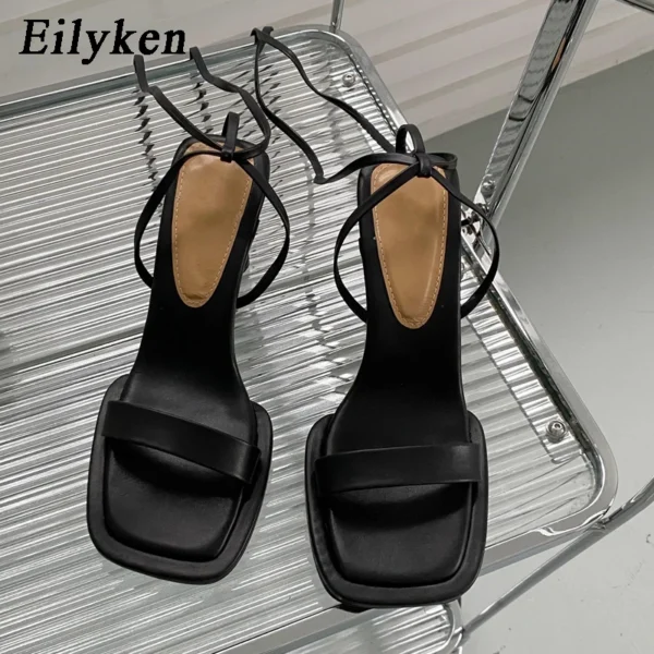 Eilyken 2024 New Gladiator Street Women Sandals Summer Hollow High Heels Ankle Lace-up Party Dress