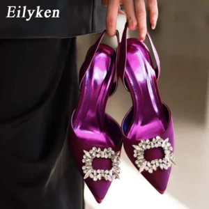 Eilyken Autumn Design Silk Women Pumps Crystal Strange Style High Heels Comfortable Party Wedding